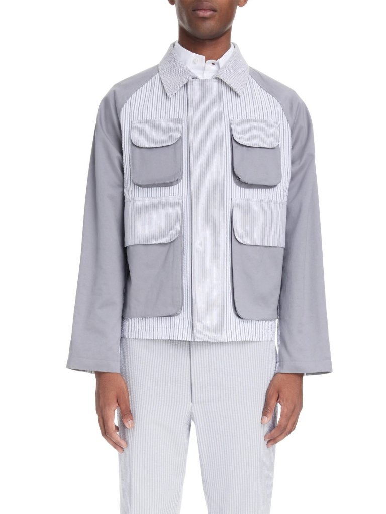 Thom Browne Men's Cropped Relaxed Striped Cotton Utility Field Jacket Size 3 / L